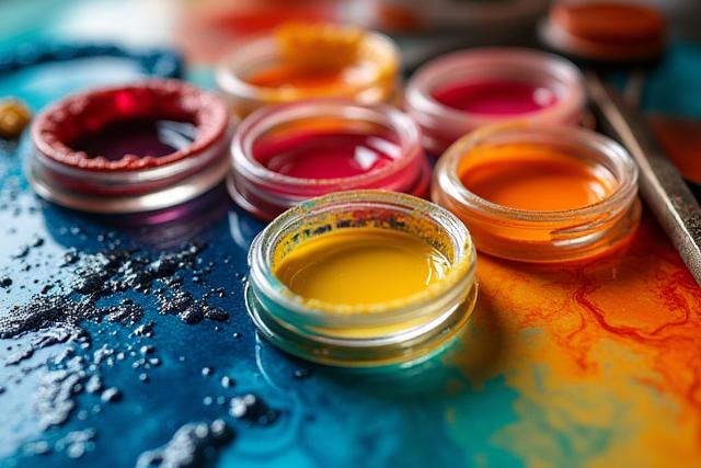 Vibrant resin pigments and mixing tools for surfboard art and resin tints.