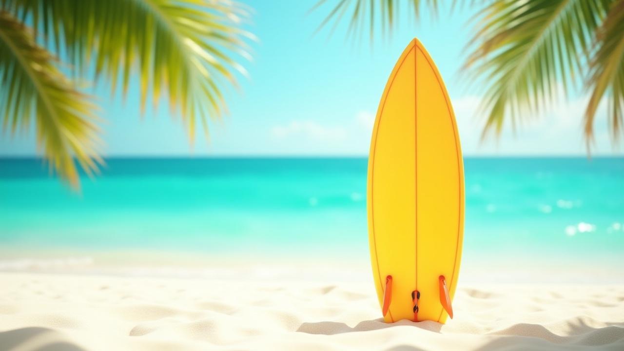 A vibrant, retro-inspired twin fin surfboard resting on a beach, evoking a sense of fun and freedom.