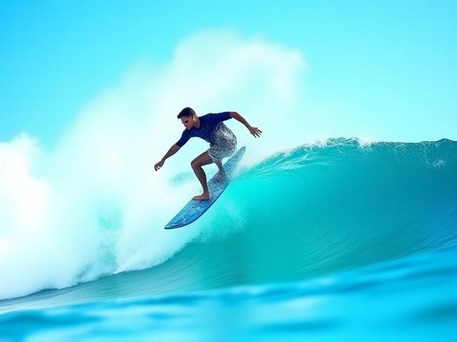 Surfer executing a high-performance turn on a shortboard.