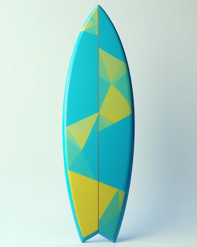 Modern surfboard with a bold geometric resin pattern