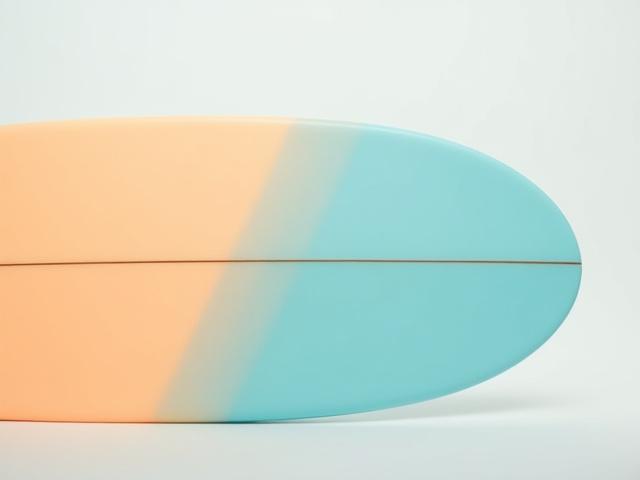 Surfboard with bold, opaque color panels, retro style